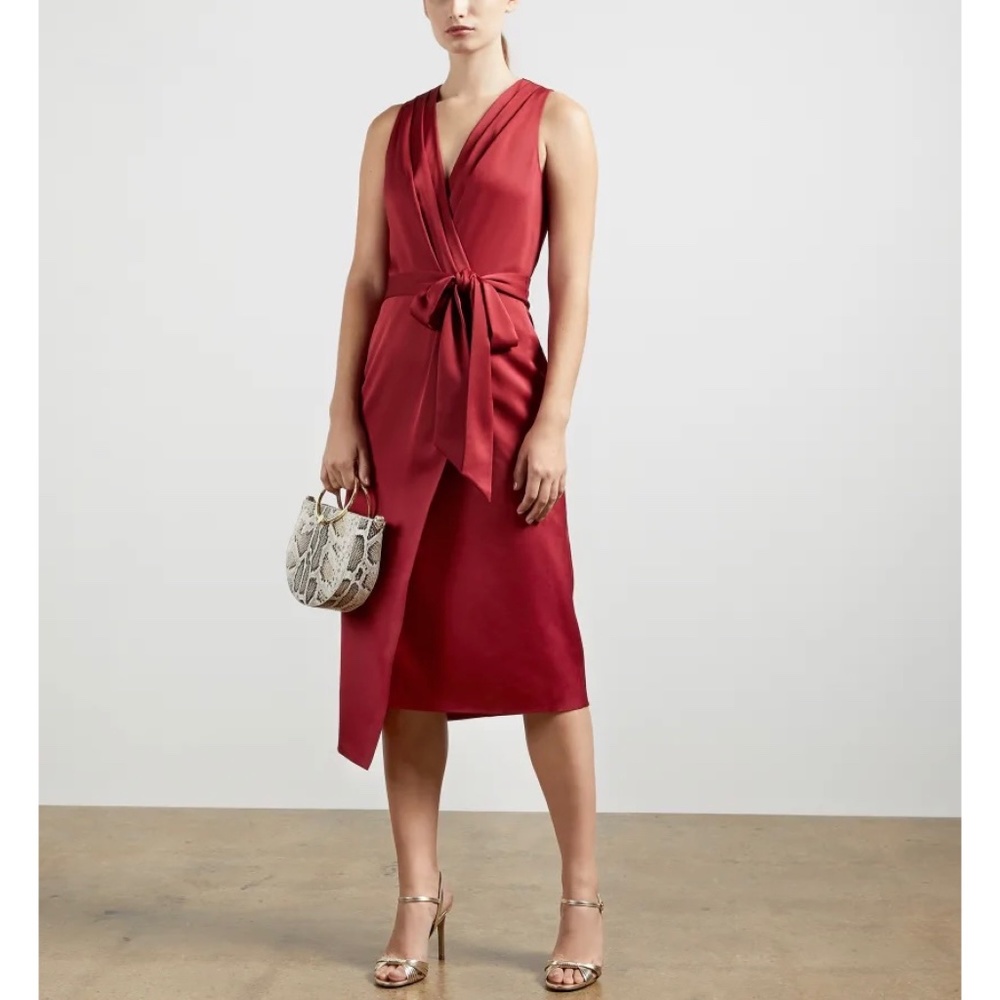NEW Ted Baker Chrisey Fixed Wrap Midi Dress Red Size 2US